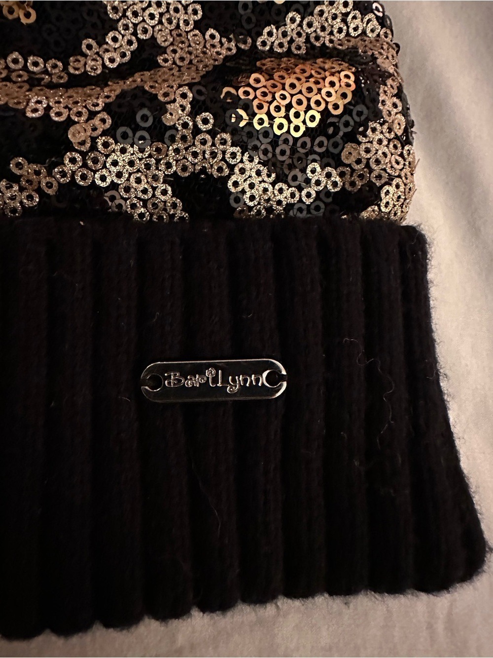 Bari Lynn Stylish Sequin Leopard Pom Beanie - Black - Picture 3 of 4